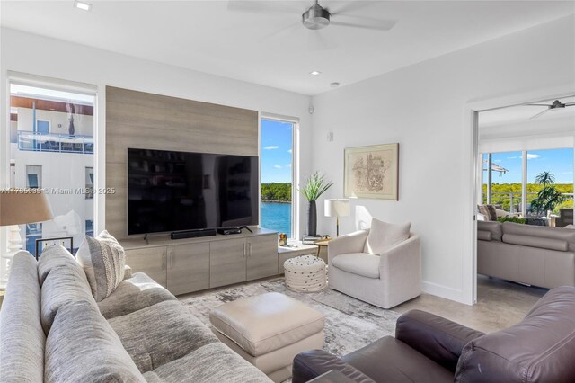 living room with ceiling fan