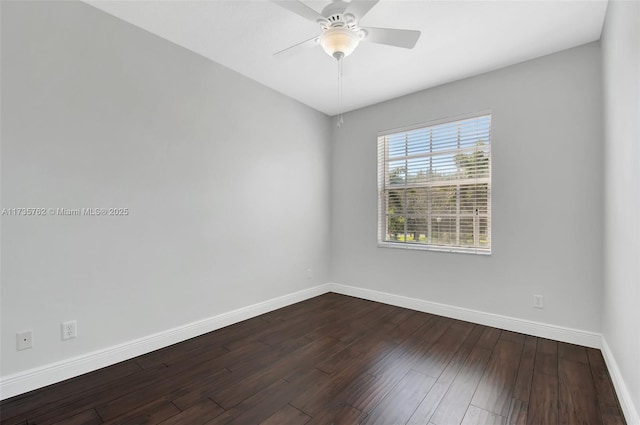 empty room featuring wood-type flooring and ceiling fan