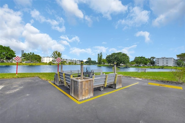 dock area with a water view