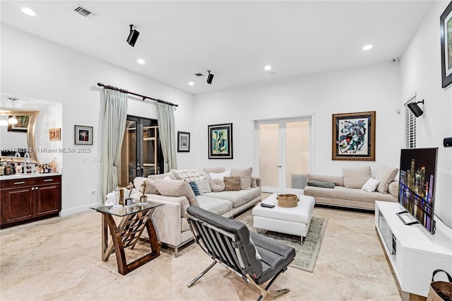 living room featuring french doors