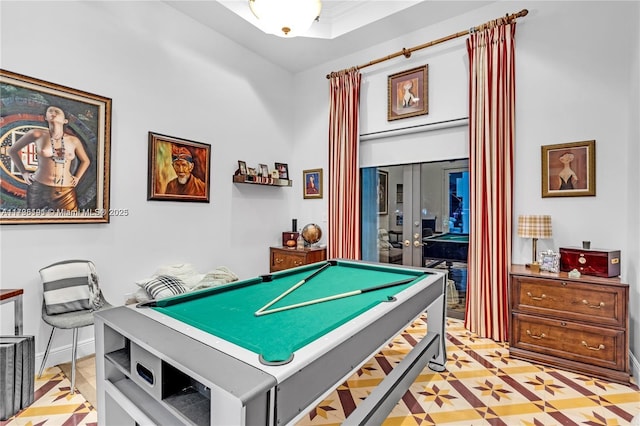 recreation room featuring billiards and french doors