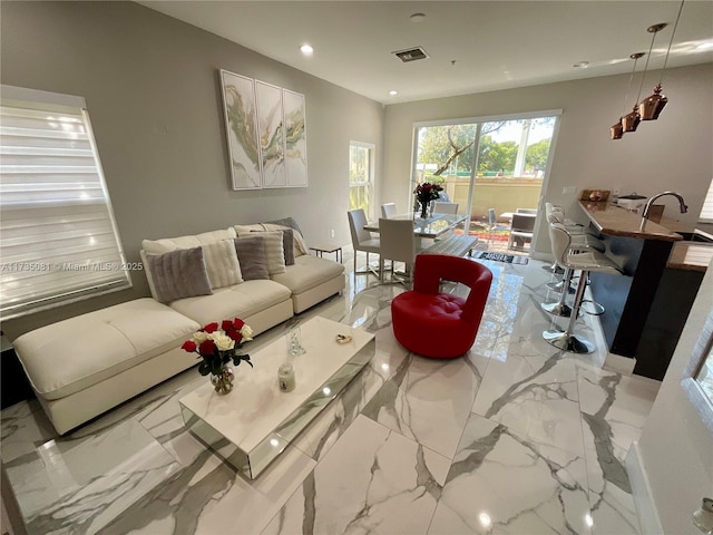 living room with sink