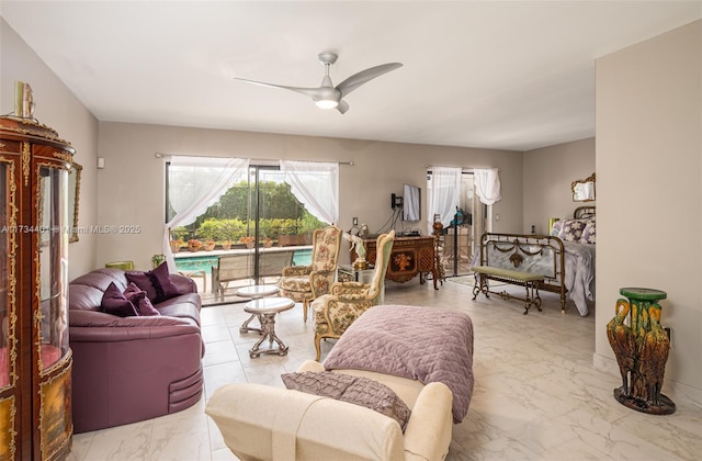 living room with ceiling fan