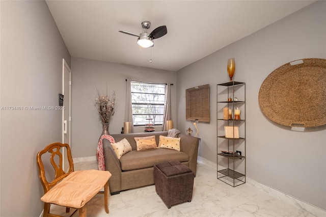 living room featuring ceiling fan