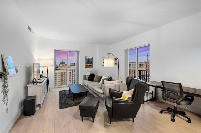 living room with light hardwood / wood-style floors