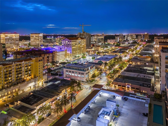 view of aerial view at dusk