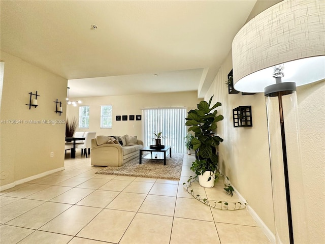 living room with light tile patterned floors