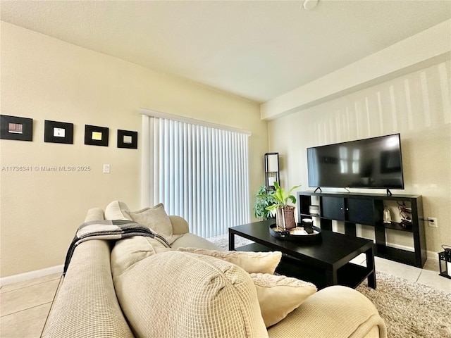 living room featuring light tile patterned floors