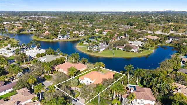 aerial view with a water view