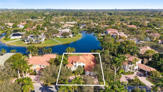 bird's eye view featuring a water view