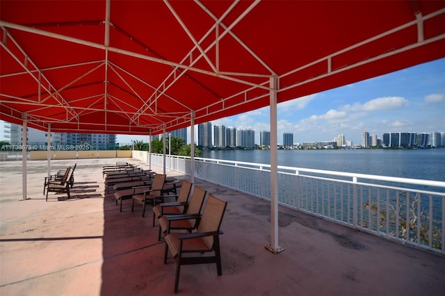 view of patio / terrace with a water view