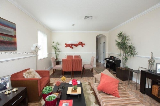 living room featuring ornamental molding