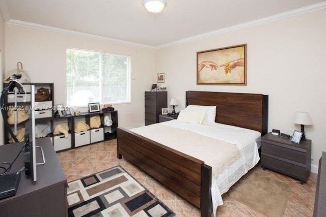 bedroom with ornamental molding