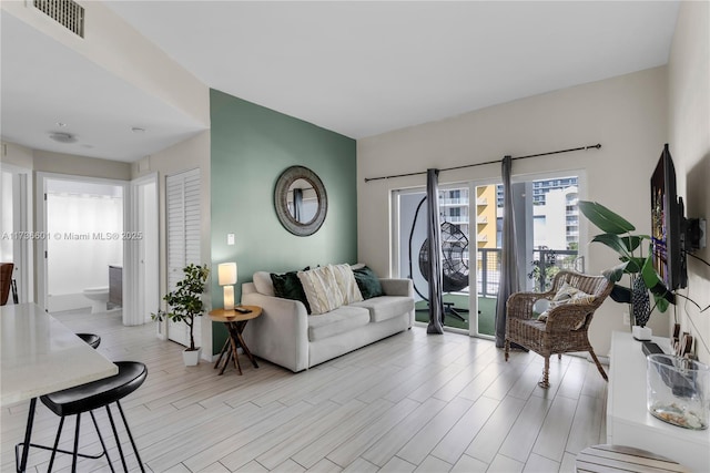 living room featuring light hardwood / wood-style flooring