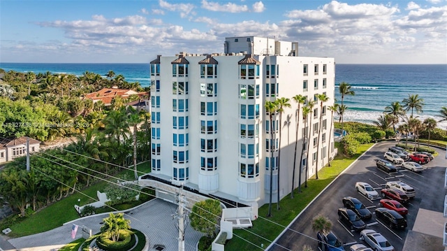 view of building exterior featuring a water view