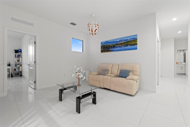 living room with light tile patterned flooring