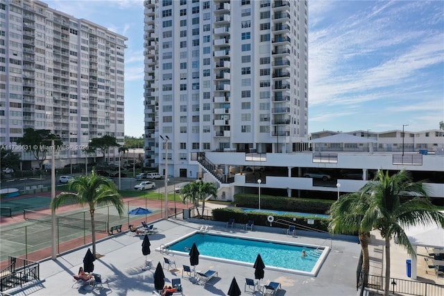 view of swimming pool featuring a patio