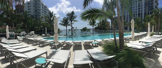 view of swimming pool featuring a patio area