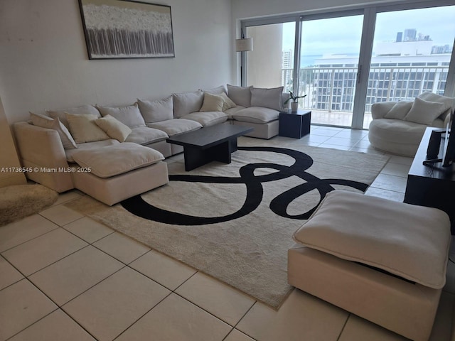 living room featuring light tile patterned floors