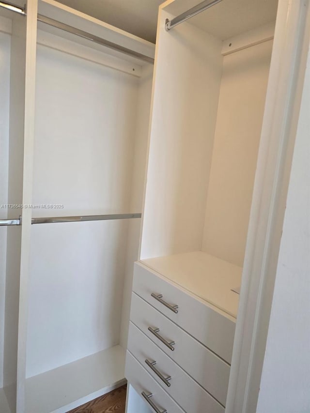 walk in closet with hardwood / wood-style floors