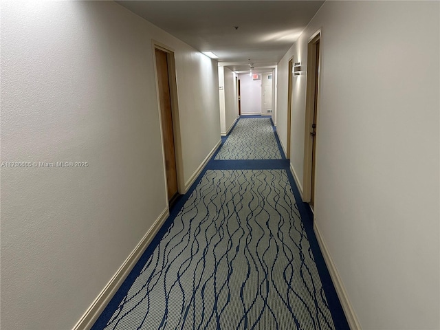 hallway featuring baseboards and carpet flooring