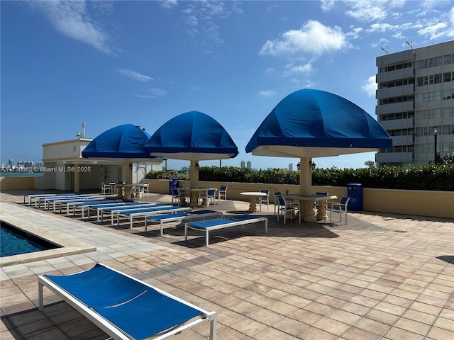 view of swimming pool with a patio area