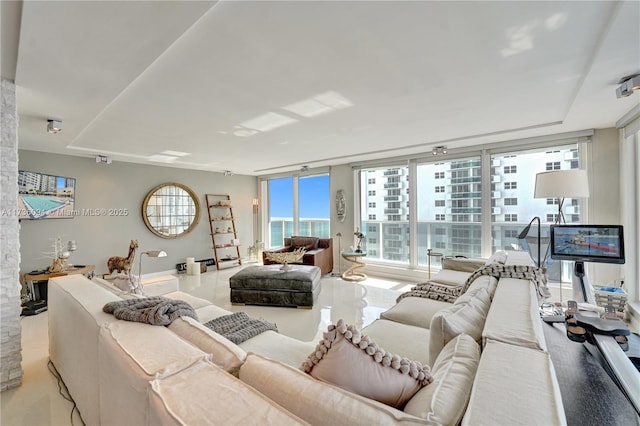 living room with expansive windows