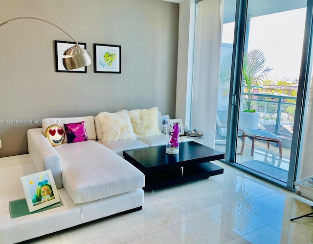 living room featuring light tile patterned flooring