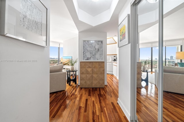 corridor featuring dark hardwood / wood-style flooring