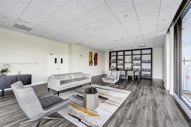 living room with dark hardwood / wood-style floors