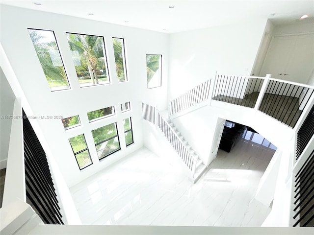 staircase featuring a high ceiling