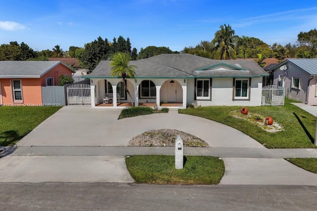 ranch-style house featuring a front yard