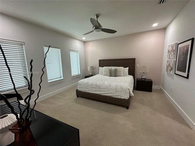 bedroom featuring carpet floors and ceiling fan