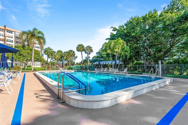 view of swimming pool featuring a patio area