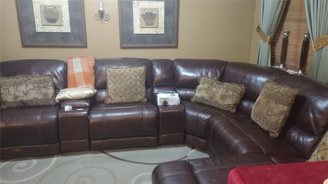 living room featuring light carpet