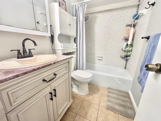 full bathroom featuring vanity, toilet, tile patterned flooring, and shower / tub combo