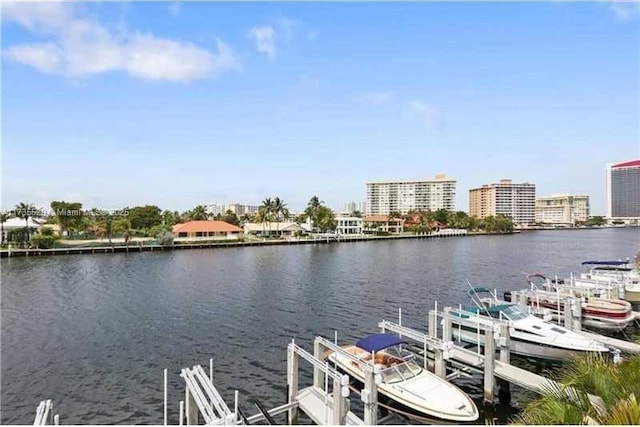 dock area featuring a water view