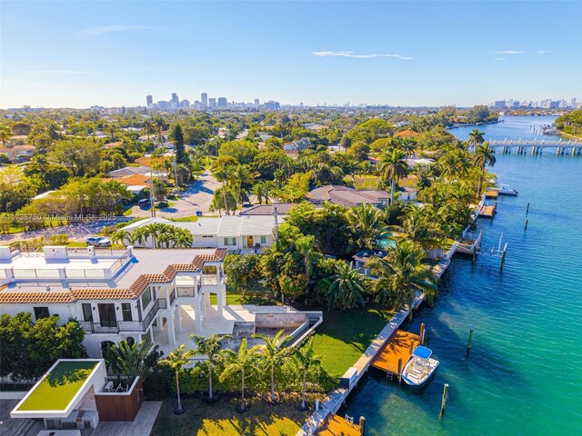 aerial view featuring a water view