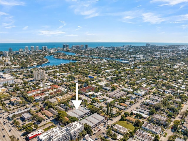 bird's eye view featuring a water view