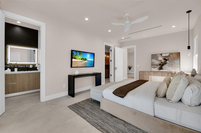 bedroom featuring ceiling fan