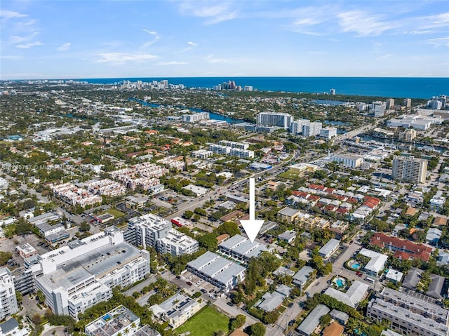 bird's eye view featuring a water view