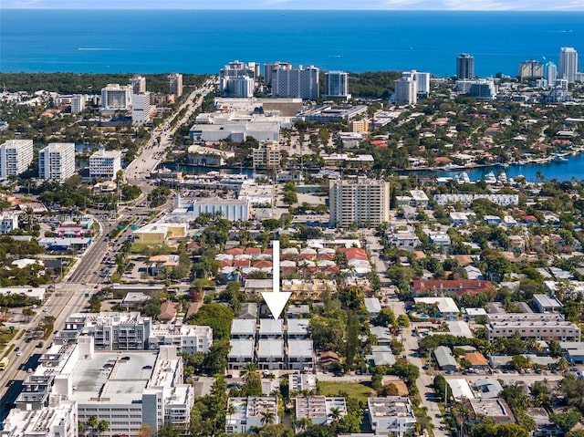 aerial view with a water view