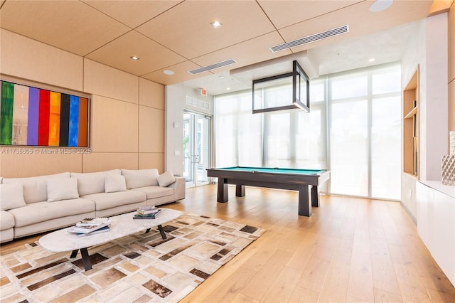 playroom with billiards and wood-type flooring