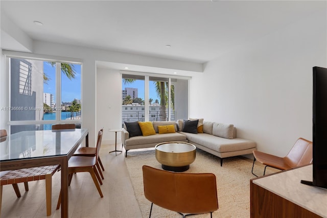 living room with a water view and a wealth of natural light