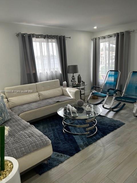 living room featuring plenty of natural light and hardwood / wood-style floors