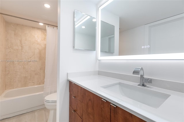 1717 N Bayshore Dr Unit A-1231, Miami, FL 33132 - bathroom with vanity, shower / bathtub combination with curtain, and recessed lighting