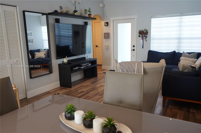 living room with hardwood / wood-style floors