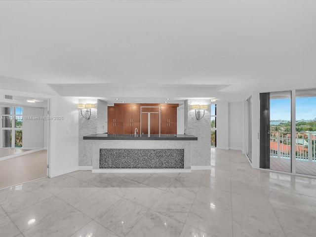 unfurnished living room featuring sink and a wealth of natural light