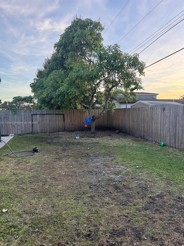 view of yard at dusk