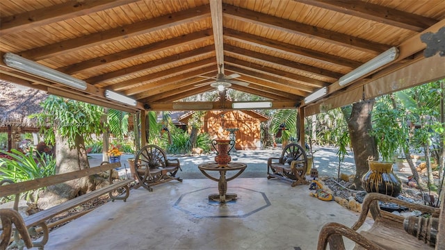 view of patio / terrace with a gazebo and ceiling fan